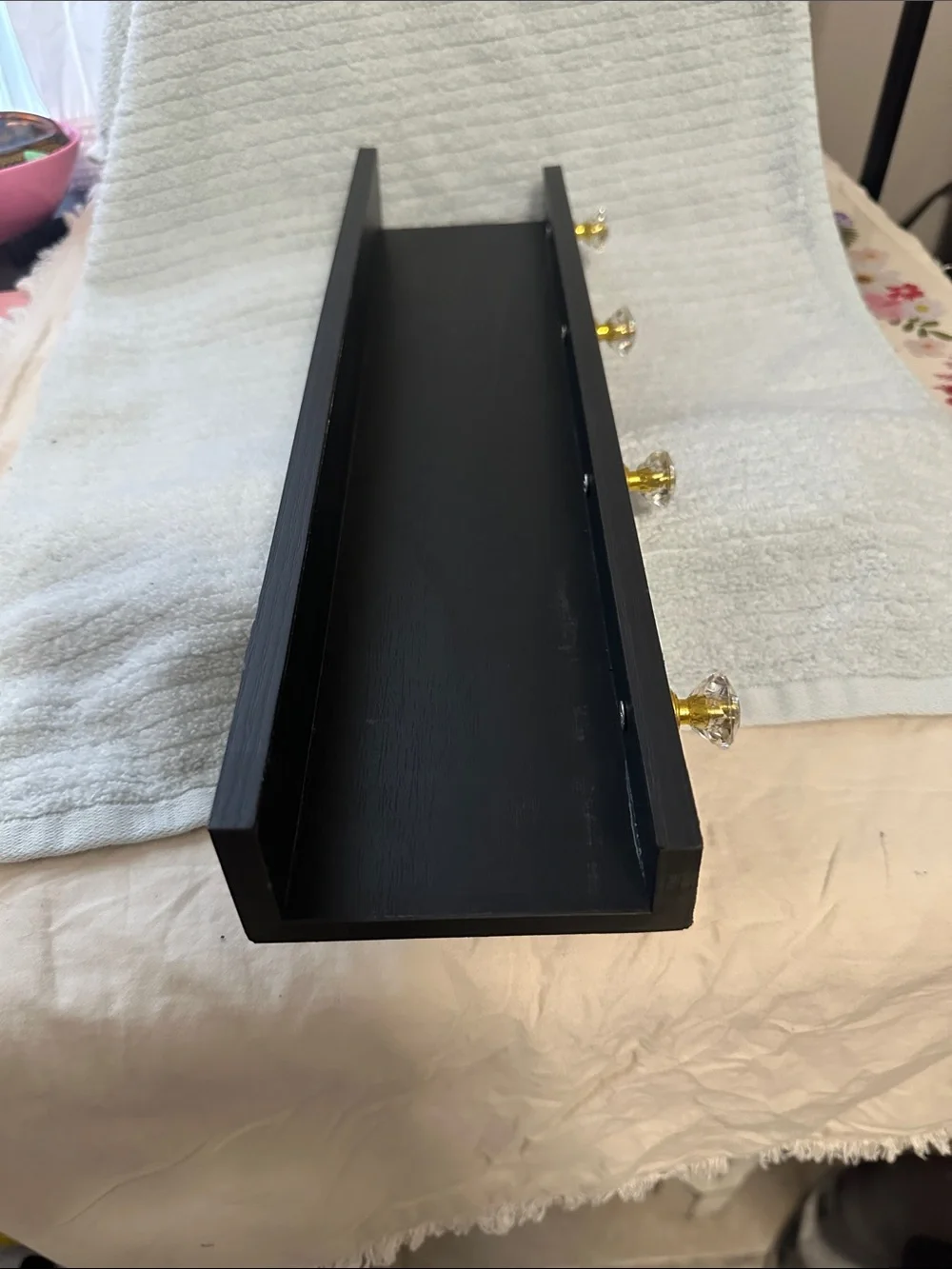 Black Wooden Wall Shelf  with Gold Knobs - New